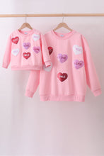Load image into Gallery viewer, Pink heart love smile sequin fleece mom&amp;me sweatshrit
