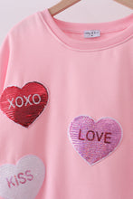 Load image into Gallery viewer, Pink heart love smile sequin fleece mom&amp;me sweatshrit
