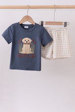 Load image into Gallery viewer, Blue puppy applique gingham shorts set

