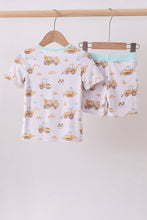 Load image into Gallery viewer, Yellow engineering vehicle bamboo pajama set
