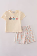 Load image into Gallery viewer, Neutral plaid french knot shorts set
