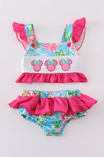 Load image into Gallery viewer, Pink floral character applique 2pc girl swimsuit
