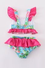 Load image into Gallery viewer, Pink floral character applique 2pc girl swimsuit
