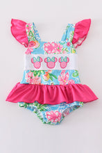 Load image into Gallery viewer, Pink floral character applique girl swimsuit
