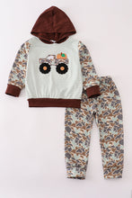 Load image into Gallery viewer, Camouflage truck pumpkin applique stripe hoodie set
