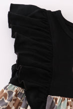 Load image into Gallery viewer, Black camouflage pumpkin applique ruffle dress
