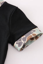 Load image into Gallery viewer, Black camouflage pumpkin applique romper

