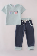 Load image into Gallery viewer, Blue embroidery pants set

