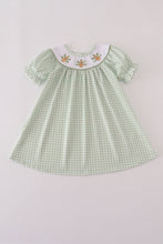 Load image into Gallery viewer, Sage turkey embroidery gingham dress
