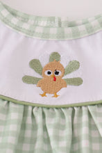 Load image into Gallery viewer, Sage turkey embroidery gingham dress
