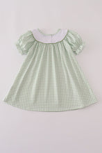Load image into Gallery viewer, Sage turkey embroidery gingham dress
