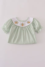 Load image into Gallery viewer, Sage turkey embroidery gingham dress

