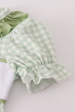 Load image into Gallery viewer, Sage turkey embroidery gingham ruffle romper
