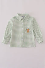 Load image into Gallery viewer, Sage turkey embroidery gingham button down shirt
