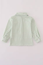 Load image into Gallery viewer, Sage turkey embroidery gingham button down shirt
