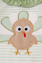 Load image into Gallery viewer, Sage turkey applique stripe ruffle romper
