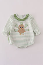 Load image into Gallery viewer, Sage turkey applique stripe ruffle bubble
