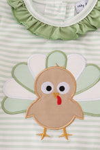 Load image into Gallery viewer, Sage turkey applique stripe ruffle bubble
