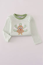 Load image into Gallery viewer, Sage turkey applique stripe top
