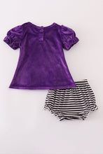 Load image into Gallery viewer, Purple Halloween witch applique velvet bloomer set
