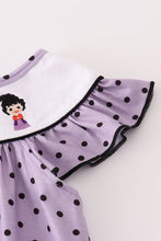 Load image into Gallery viewer, Purple Halloween dot witch embroidery dress
