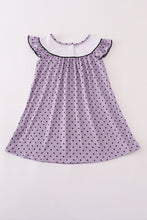 Load image into Gallery viewer, Purple Halloween dot witch embroidery dress
