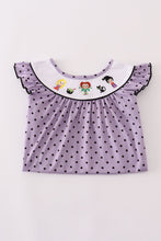 Load image into Gallery viewer, Purple Halloween dot witch embroidery pants set
