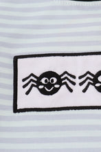 Load image into Gallery viewer, Blue Halloween spider embroidery stripe top
