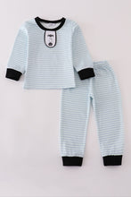 Load image into Gallery viewer, Blue Halloween spider embroidery stripe pants set
