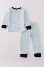 Load image into Gallery viewer, Blue Halloween spider embroidery stripe pants set

