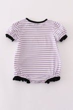 Load image into Gallery viewer, Purple Halloween spider embroidery stripe ruffle bubble
