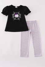 Load image into Gallery viewer, Purple Halloween spider embroidery pants set
