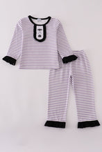 Load image into Gallery viewer, Purple Halloween spider embroidery stripe pants set

