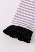 Load image into Gallery viewer, Purple Halloween spider embroidery stripe pants set
