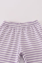 Load image into Gallery viewer, Purple Halloween spider embroidery stripe pants set
