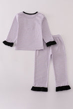 Load image into Gallery viewer, Purple Halloween spider embroidery stripe pants set
