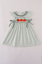 Load image into Gallery viewer, Sage stripe french knot ruffle dress
