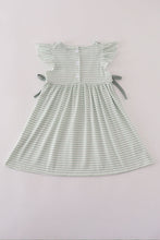 Load image into Gallery viewer, Sage stripe french knot ruffle dress
