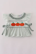 Load image into Gallery viewer, Sage stripe french knot ruffle dress
