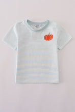 Load image into Gallery viewer, Blue pumpkin embroidery stripe top

