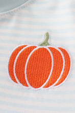 Load image into Gallery viewer, Blue pumpkin embroidery stripe top
