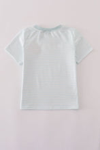 Load image into Gallery viewer, Blue pumpkin embroidery stripe top
