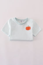 Load image into Gallery viewer, Blue pumpkin embroidery stripe top
