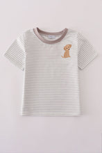 Load image into Gallery viewer, Grey puppy embroidery stripe top
