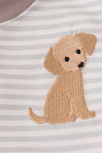 Load image into Gallery viewer, Grey puppy embroidery stripe top
