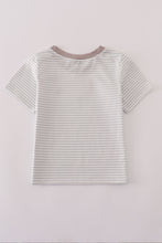 Load image into Gallery viewer, Grey puppy embroidery stripe top
