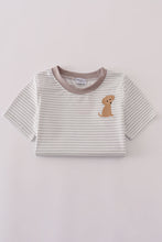 Load image into Gallery viewer, Grey puppy embroidery stripe top
