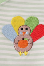 Load image into Gallery viewer, Green turkey embroidery stripe top
