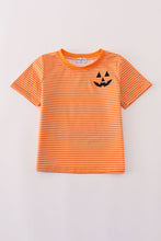 Load image into Gallery viewer, Orange Halloween embroidery stripe top
