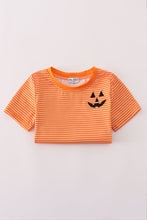 Load image into Gallery viewer, Orange Halloween embroidery stripe top
